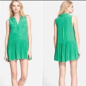 Joie Green Silk Drop Waist Ruffle Bottom Shift Dress Size Small